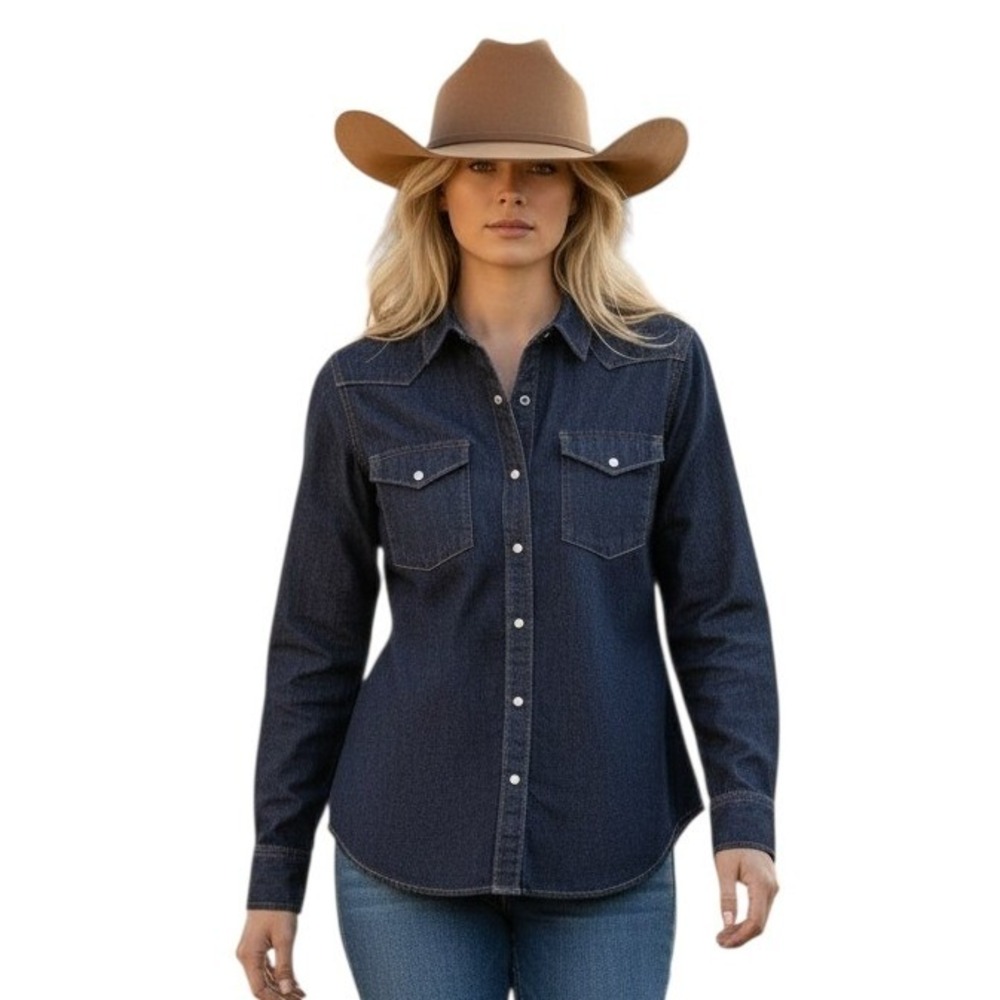 NWT Abercrombie & Fitch Denim Pearl Snap Women size Medium Shacket Western Shirt